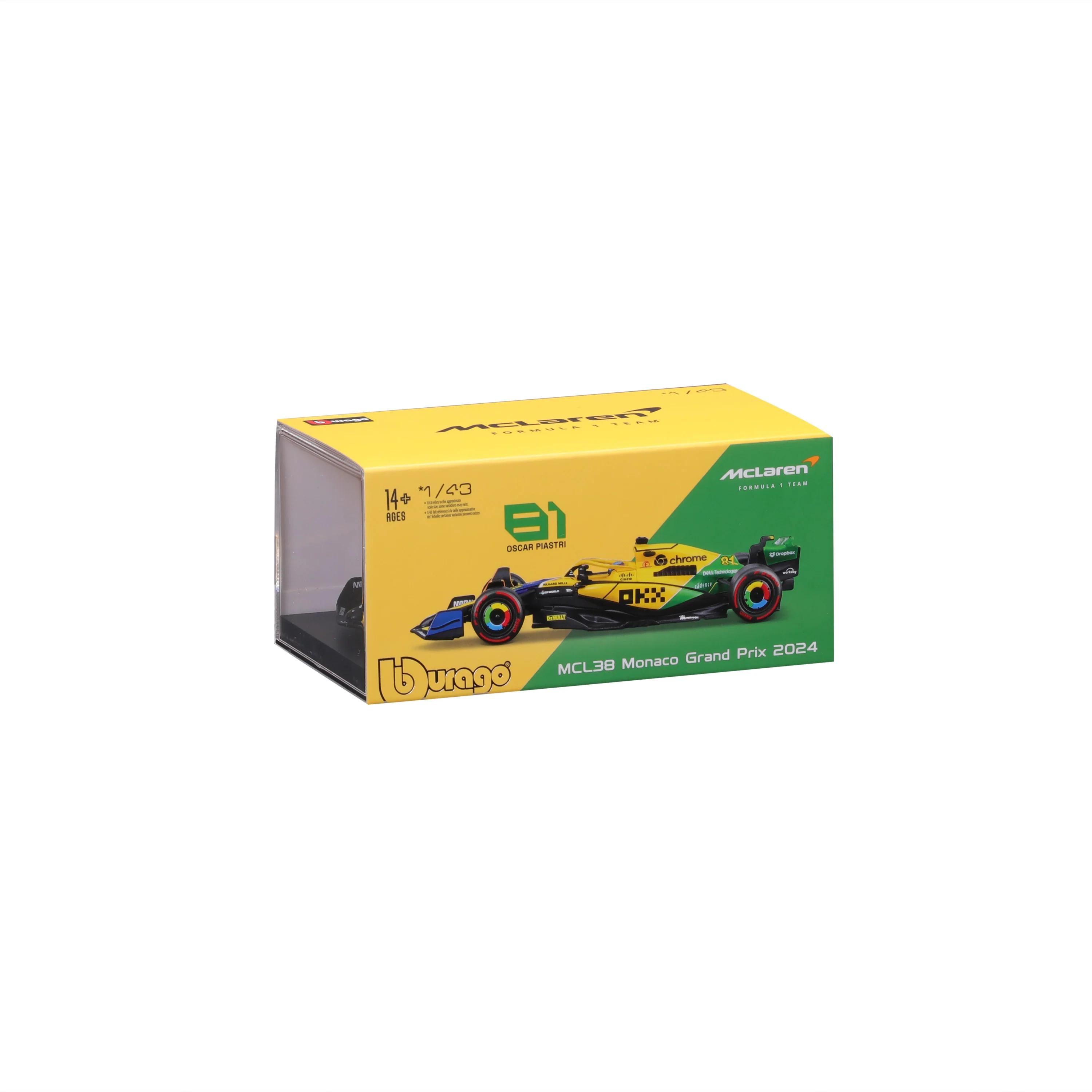 McLaren MCL38 #81 Oscar Piastri Monaco GP 2024 Senna 30th Anniversary 1:43 with driver and display case - Image 2